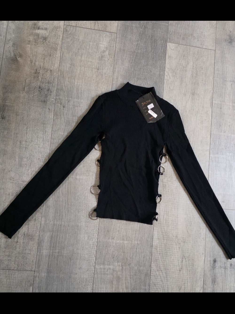 Women’s Black Long Sleeve Top with Side Ring Details